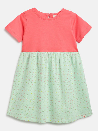 Floral Fun Super Soft Dress for Girls (Pink and Green)