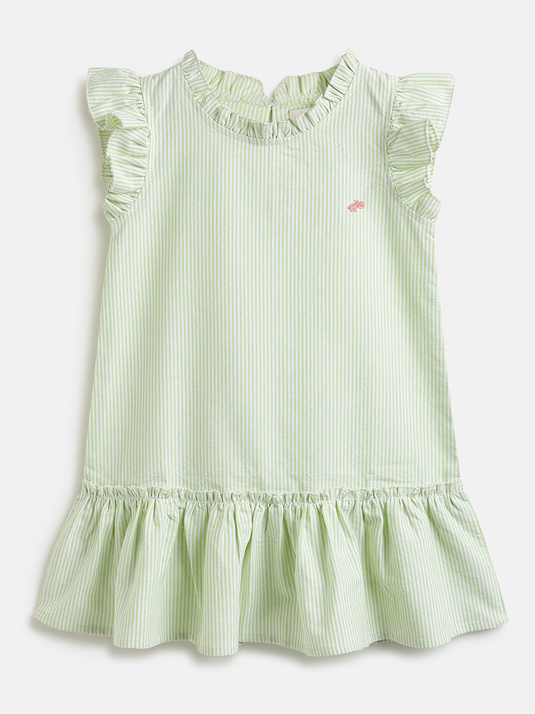 Soothing Stripes Frill Sleeves Dress for Girls (Green)