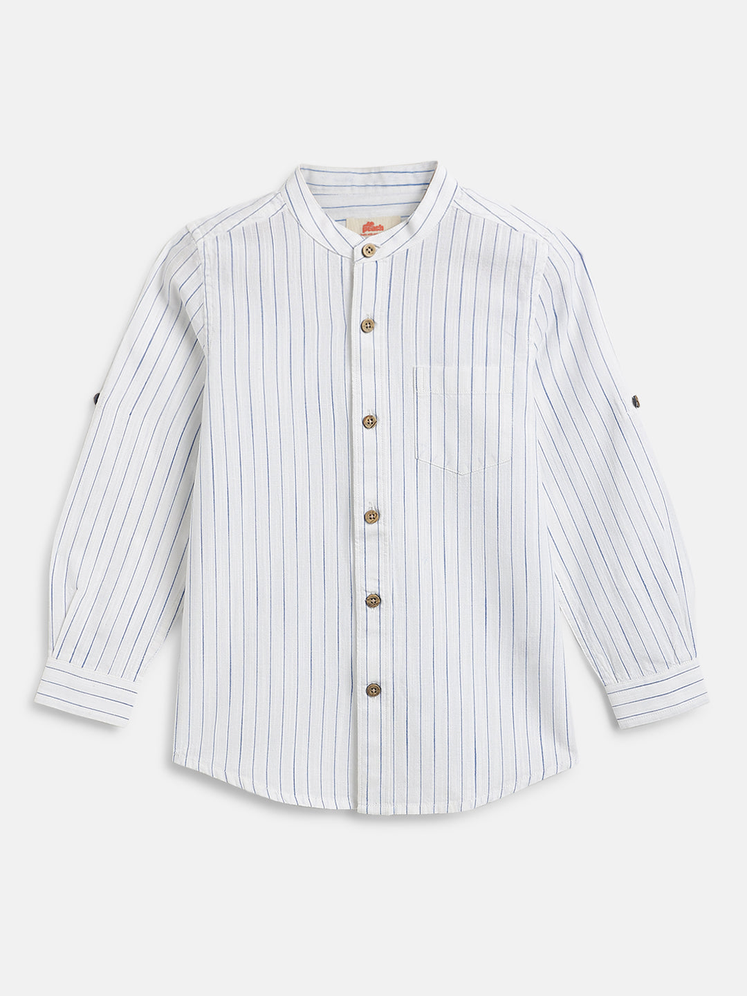 The Timeless Roll-up Sleeve Shirt for Boys (White with Blue Stripes)