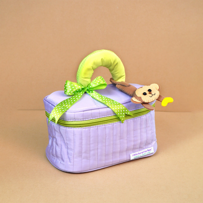13 pcs Purple Monkey soft satin pouch Newborn Hamper /Gift Box for Baby, 0-6 months