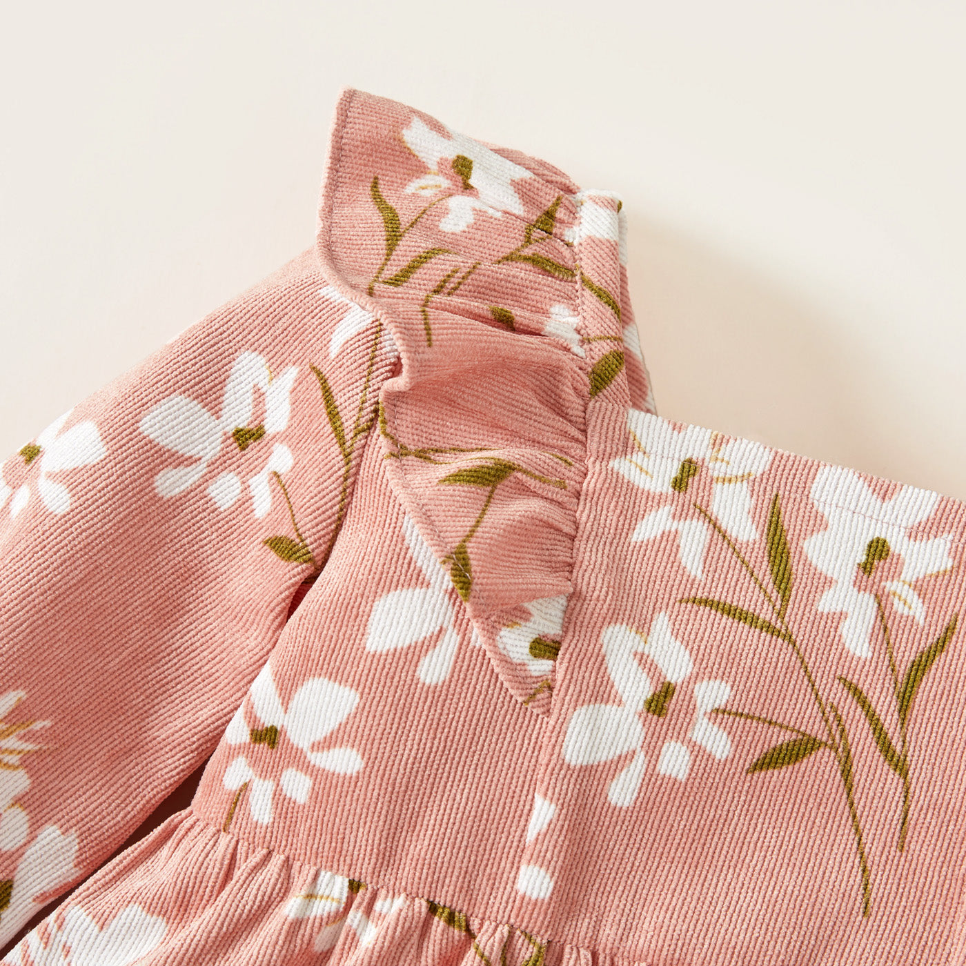 Baby Girl Floral Long-Sleeve Ruffle-Collar Dress – Pink