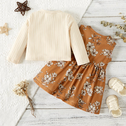 Baby girl cotton sleeveless dress with buttoned cardigan
