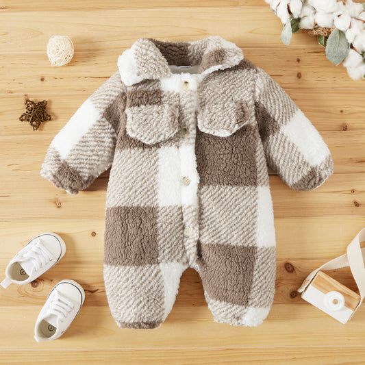 Baby Unisex Full Fleece Checked Romper