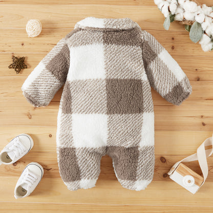 Baby Unisex Full Fleece Checked Romper