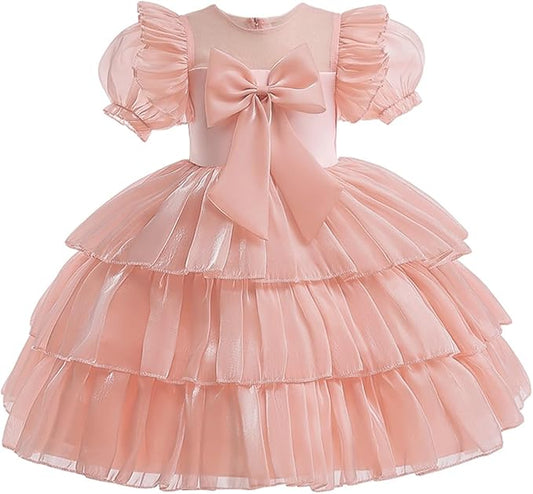 Party Wear Birthday Frock Dress (Grey + Cream)