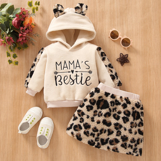 Baby Girl Trendy Leopard Print Full Fleece Set Captioned “ Mamas Bestie”