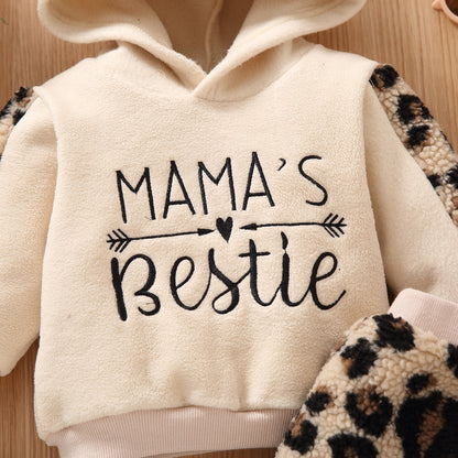 Baby Girl Trendy Leopard Print Full Fleece Set Captioned “ Mamas Bestie”