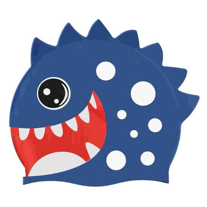 3d White Polka Navy, Silicone Kids Swim Cap, 5 years -15 years