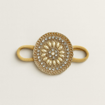 Choko Gold Pearl Medallion Headband with Matching Hair Clips Set for Girls Festive Styling
