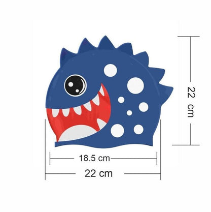 3d White Polka Navy, Silicone Kids Swim Cap, 5 years -15 years