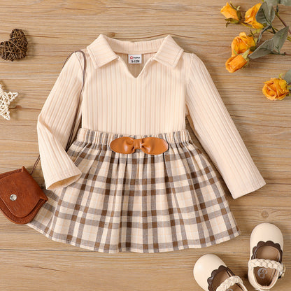Baby Girl Check-Print Skirt Dress – Cream