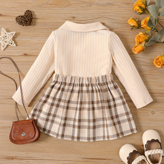 Baby Girl Check-Print Skirt Dress – Cream