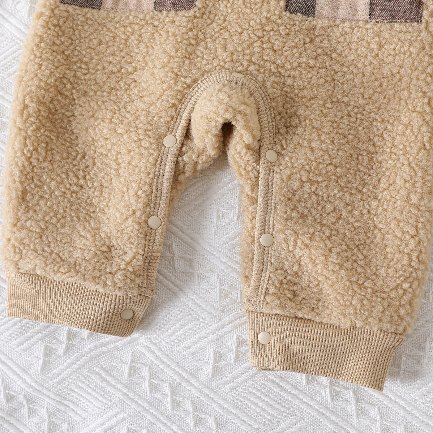 Unisex Baby Fuzzy Romper with Check Pockets – Brown