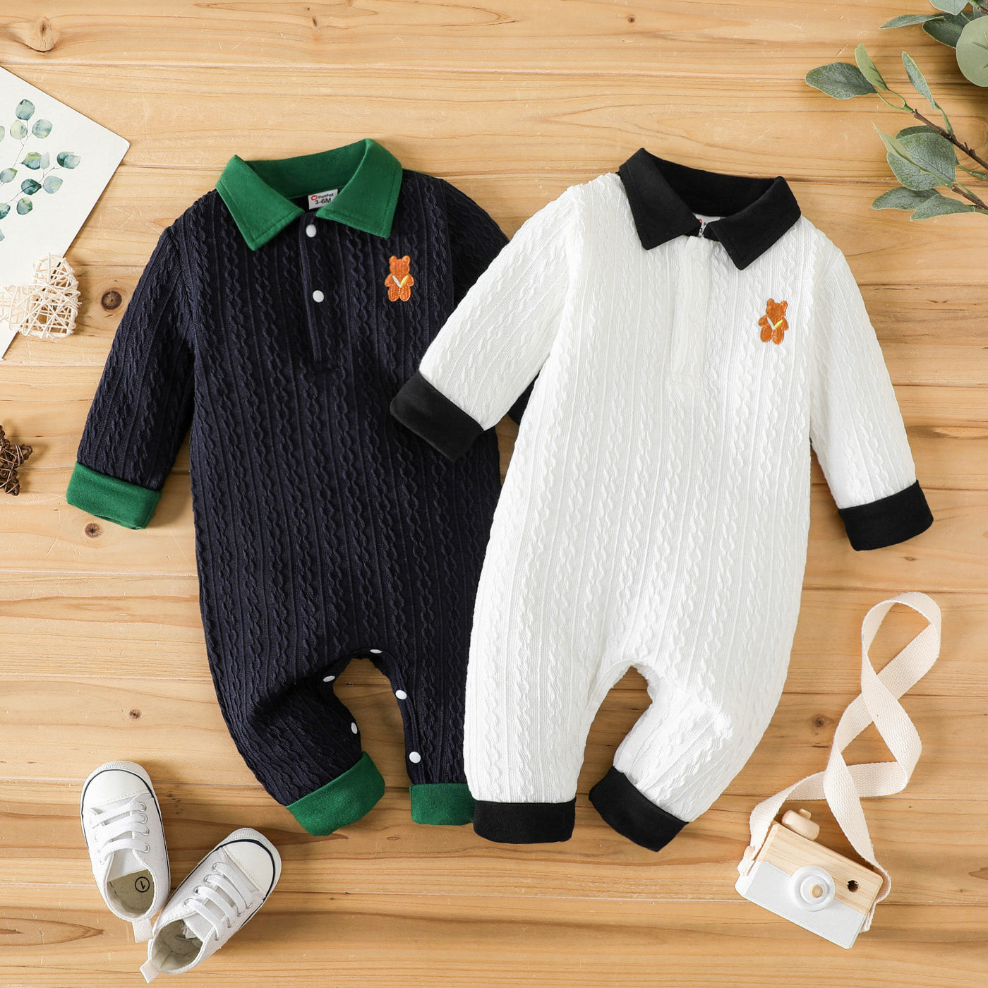 Baby boy teddy collar romper