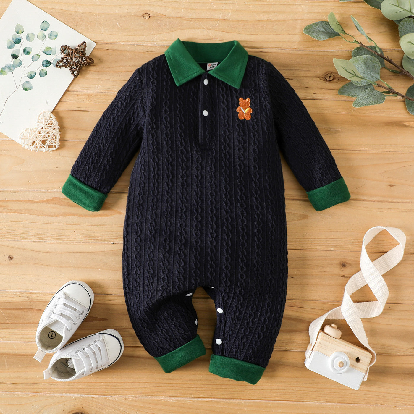 Baby Boy Teddy-Collar Romper – Blue