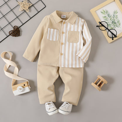 Baby Boy Casual Shirt & Pants Set Beige Sets for kids
