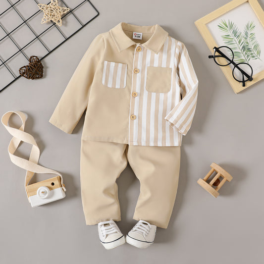 Baby Boy Casual Shirt & Pants Set Beige Sets for kids