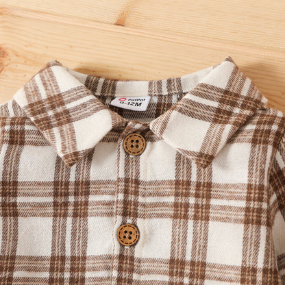 Baby Boy Checked Shirt, Pants and Corduroy Jacket Set – Green