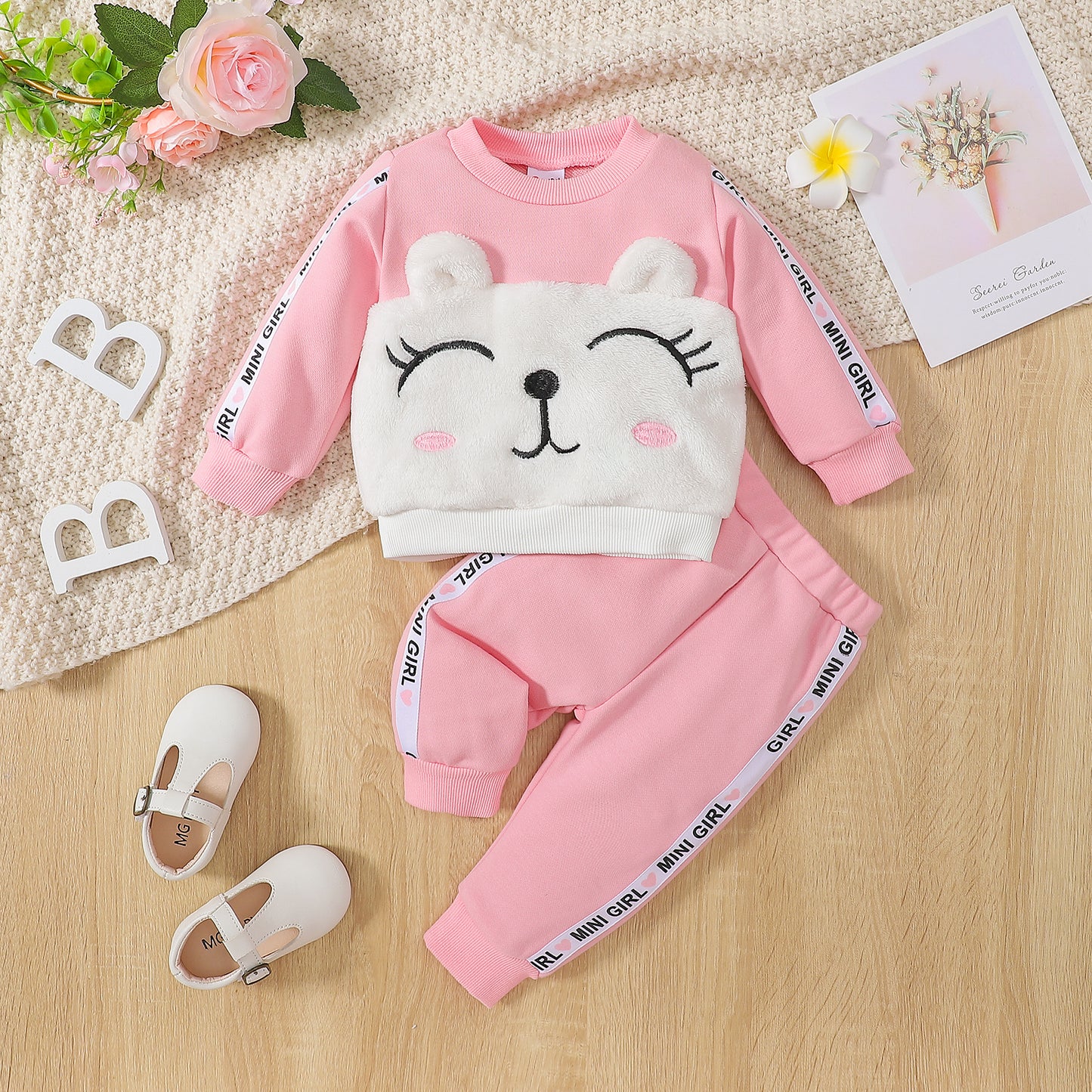 Baby Girl " Mini Girl” Captioned Full Fleece Sweatshirt Set