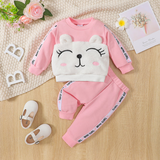 Baby Girl " Mini Girl” Captioned Full Fleece Sweatshirt Set
