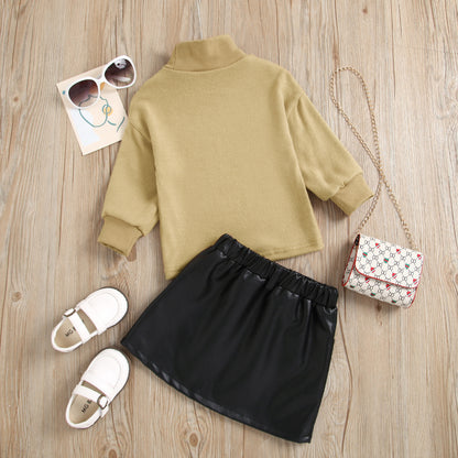 toddler girl high neck dress with leather