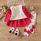 Baby girl 3 pc set with fuzzy half jacket Red for kids