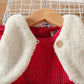 Baby girl 3 pc set with fuzzy half jacket Red for kids