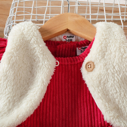 Baby girl 3 pc set with fuzzy half jacket Red for kids
