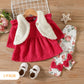 Baby girl 3 pc set with fuzzy half jacket Red for kids