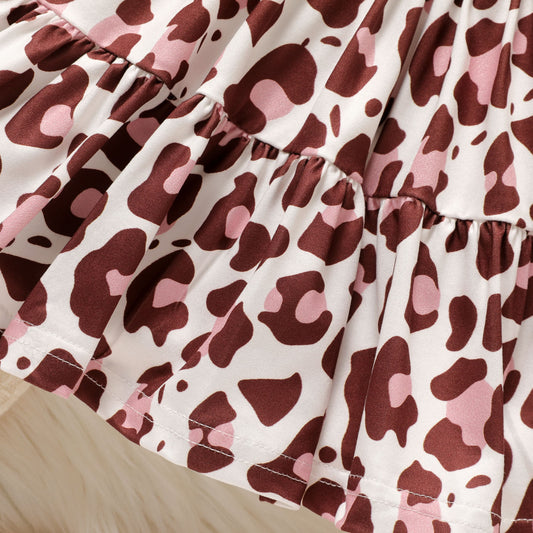 Baby girl leopard printed frock with cotton cardigan Multicolor Dress for kids