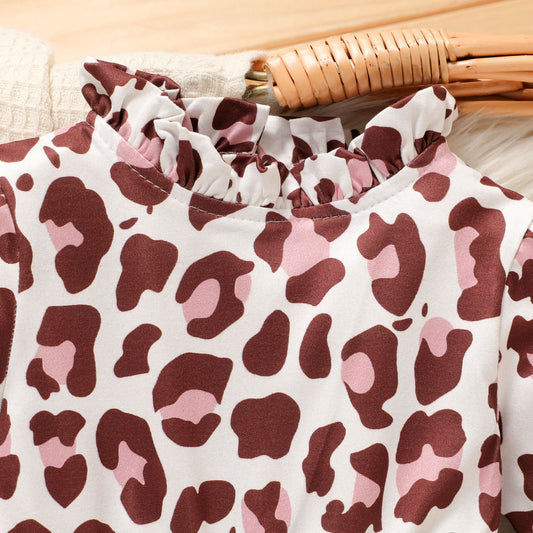 Baby girl leopard printed frock with cotton cardigan Multicolor Dress for kids