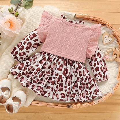 Baby girl leopard printed frock with cotton cardigan Multicolor Dress for kids