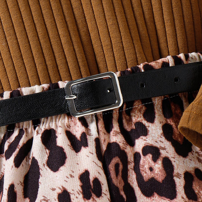 Toddler girl belted smart leopard print set Brown for kids