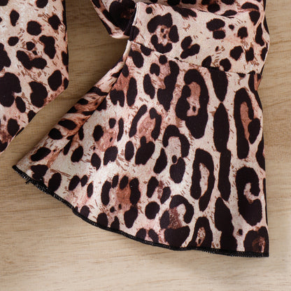 Toddler girl belted smart leopard print set Brown for kids