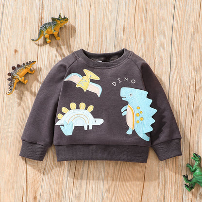 Baby boy dinosaur printed cotton sweatshirt and pant set Multicolor for kids