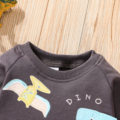Baby boy dinosaur printed cotton sweatshirt and pant set Multicolor for kids