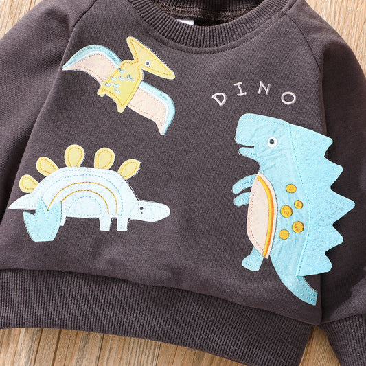 Baby boy dinosaur printed cotton sweatshirt and pant set Multicolor for kids