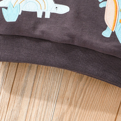 Baby boy dinosaur printed cotton sweatshirt and pant set Multicolor for kids