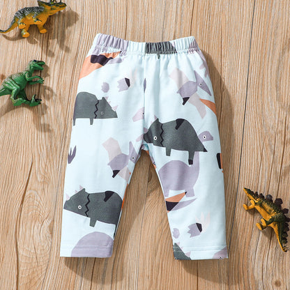 Baby boy dinosaur printed cotton sweatshirt and pant set Multicolor for kids