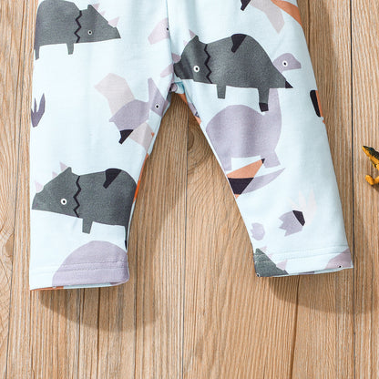 Baby boy dinosaur printed cotton sweatshirt and pant set Multicolor for kids