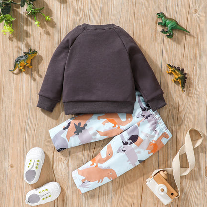 Baby boy dinosaur printed cotton sweatshirt and pant set Multicolor for kids