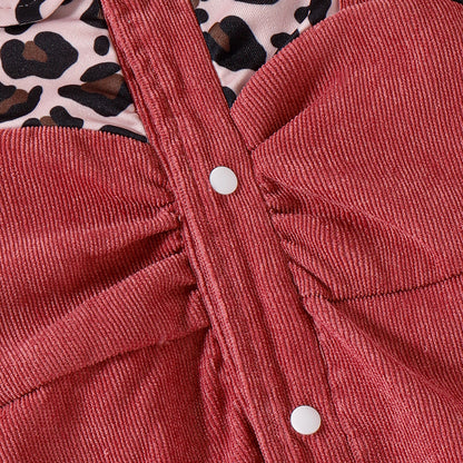 Baby girl leopard style corduroy romper with matching headband