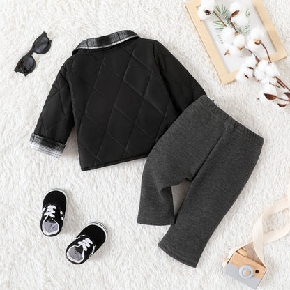 baby boy 2 pc warm jacket and pant set Black for kids