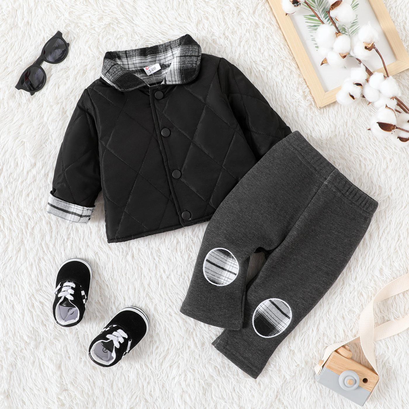 baby boy 2 pc warm jacket and pant set Black for kids