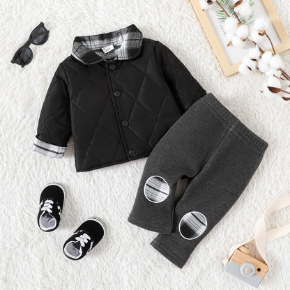 baby boy 2 pc warm jacket and pant set Black for kids