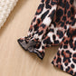 Toddler girl 2pc leopard top with flared jeans set Brown for kids