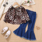 Toddler girl 2pc leopard top with flared jeans set Brown for kids