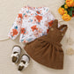 baby girl 2pc floral top corduroy suspender skirt Brown Set for kids