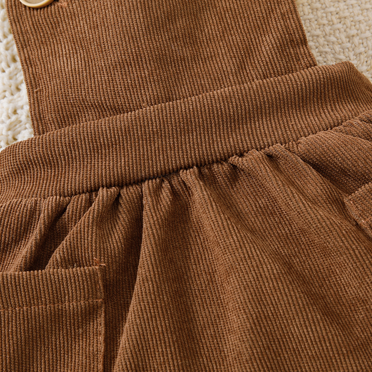 baby girl 2pc floral top corduroy suspender skirt Brown Set for kids