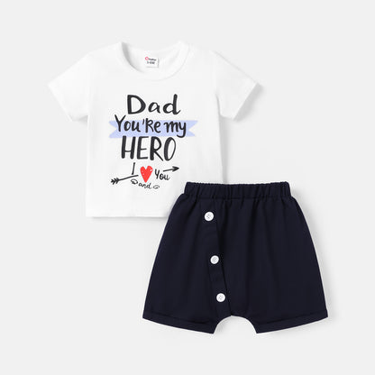 Baby boy dad u r my hero printed 2pc set White for kids